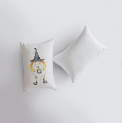 Halloween Gnome with Witch Hat Throw Pillow