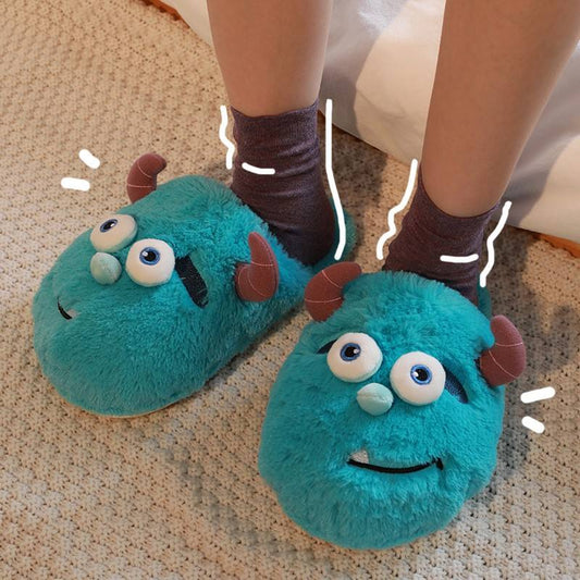 Elena - Cartoon Blue Monster Women's Winter Slippers by Plushy Planet