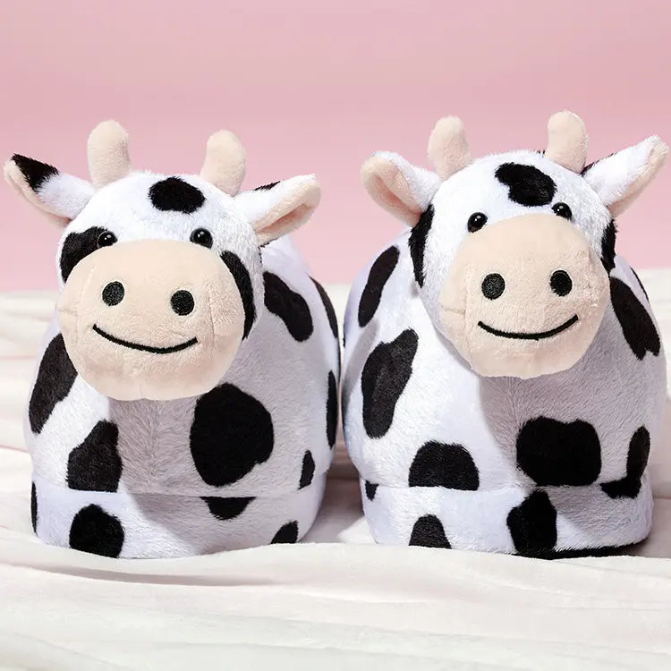 Penelope - Cozy Milk Cow Fluffy Slippers by Plushy Planet