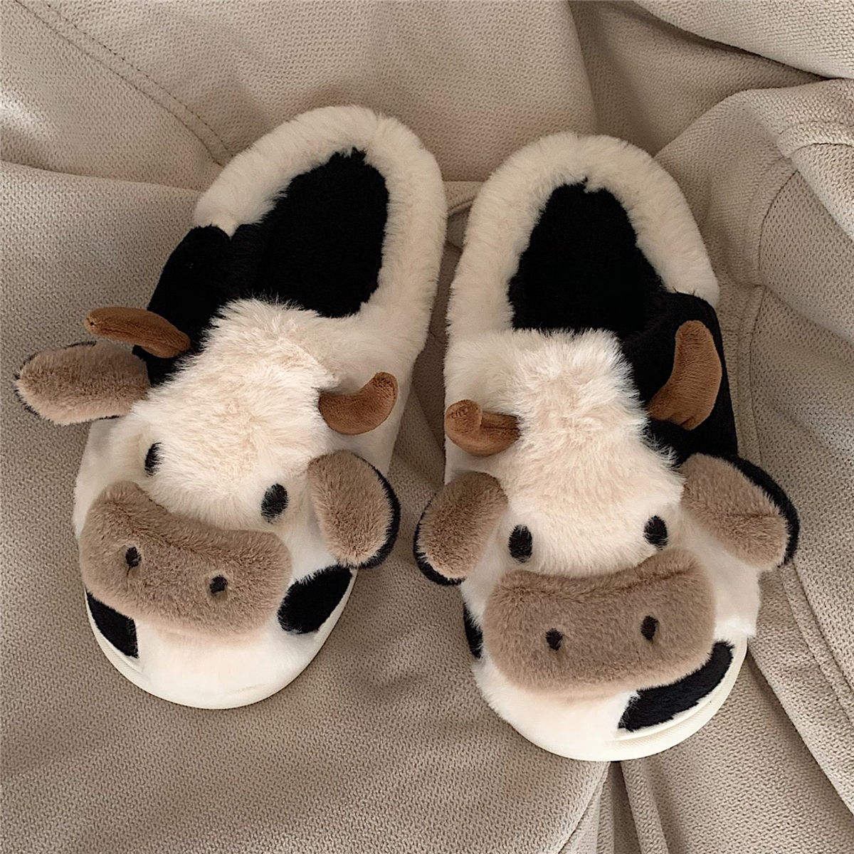 Avery - Kawaii Cow Fluffy Winter Slippers by Plushy Planet