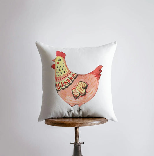 Peach Hen Throw Pillow