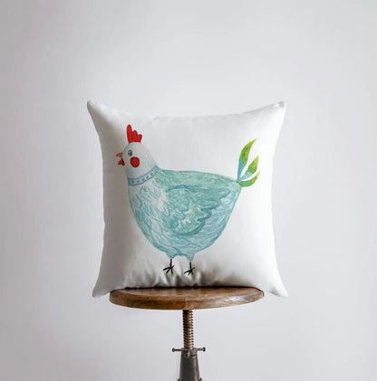 Hen Turquoise Throw Pillow