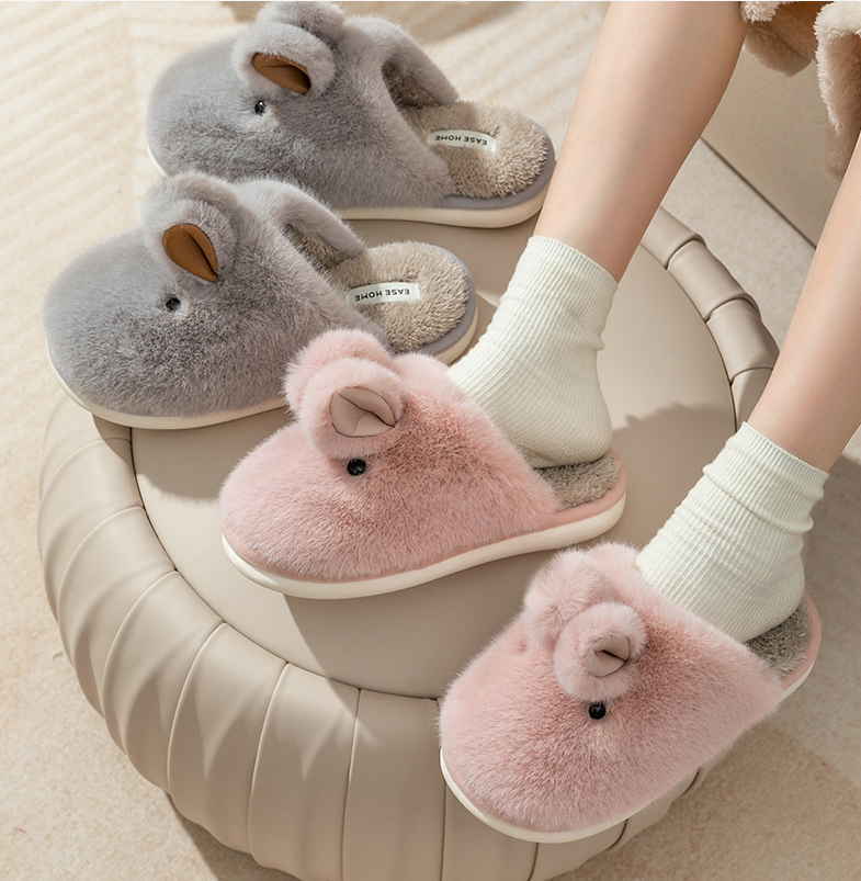 Cozy Cartoon Rabbit Fur Slippers by Plushy Planet