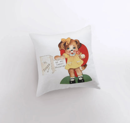 Hi Sugar Be my Vintage Valentines Throw Pillow