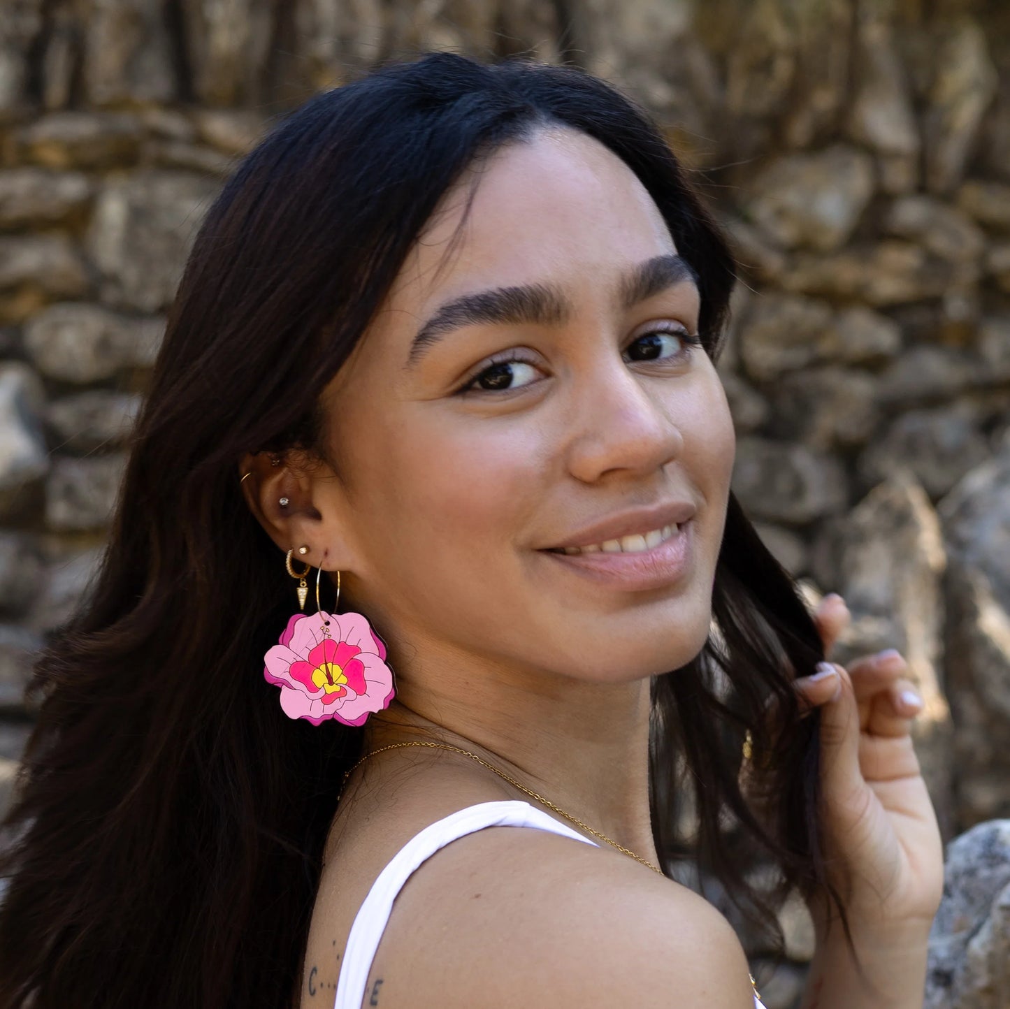 Hibiscus Flower Hoops by LE CHIC MIAMI