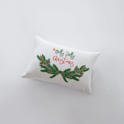 Holly Jolly Christmas with Garland Throw Pillow