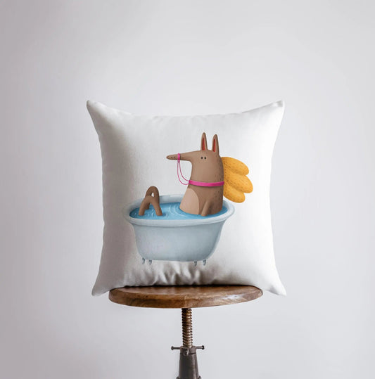 Horse Bathing in Tub Throw Pillow