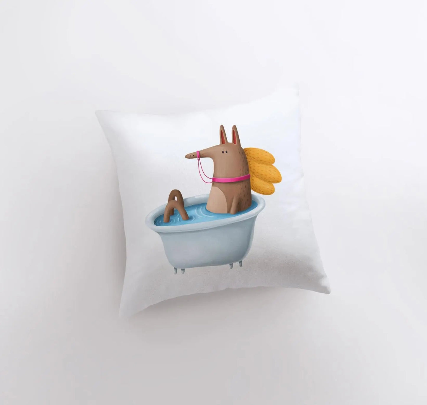 Horse Bathing in Tub Throw Pillow