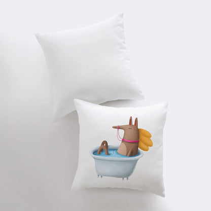 Horse Bathing in Tub Throw Pillow