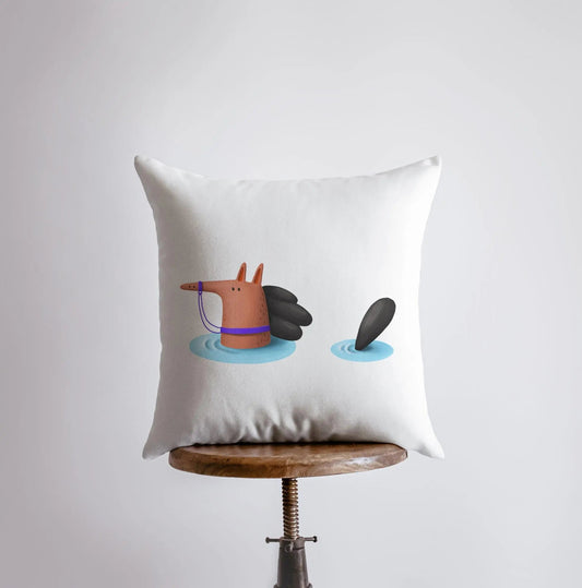 Horse Swimming Throw Pillow