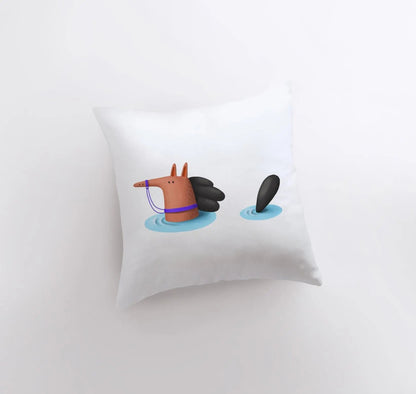 Horse Swimming Throw Pillow