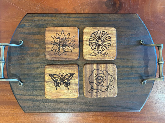 East Indian Walnut Custom Engraved Coaster Set of 4