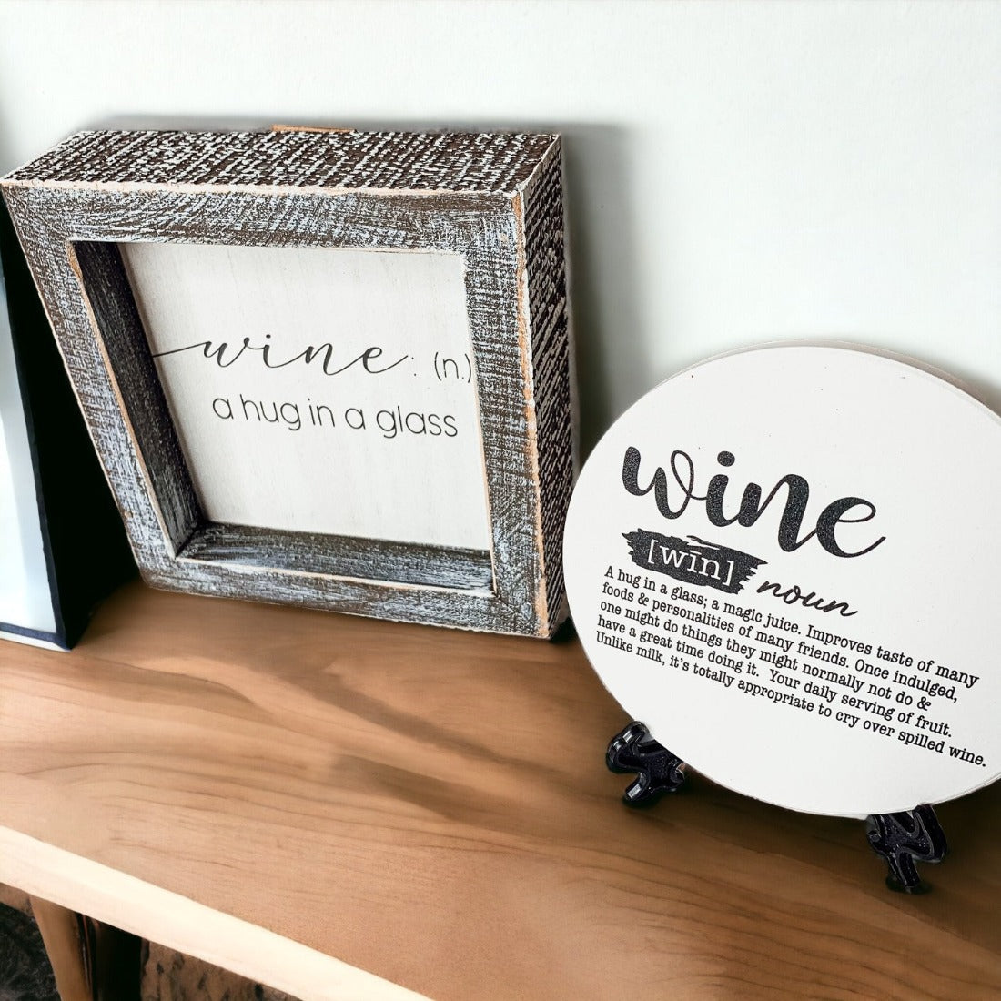 Wine: A Hug by Wood Sign