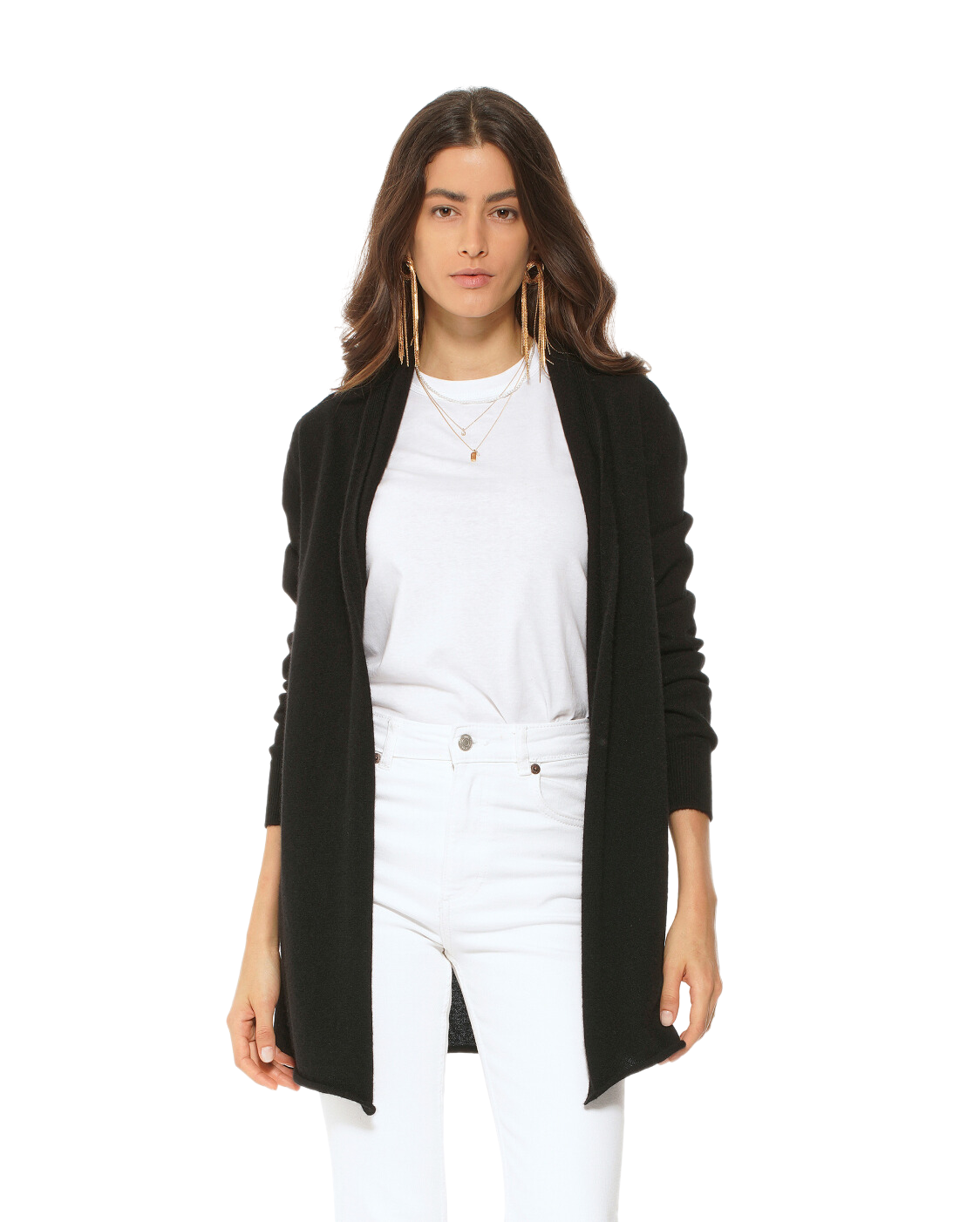 Womens's Pure Cashmere Open Front Cardigan Black by Monticelli Cashmere