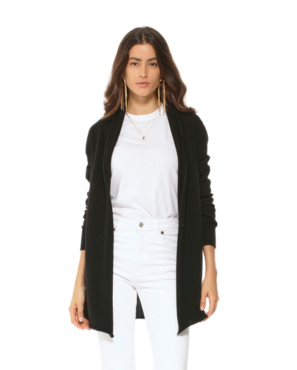 Womens's Pure Cashmere Open Front Cardigan Black by Monticelli Cashmere