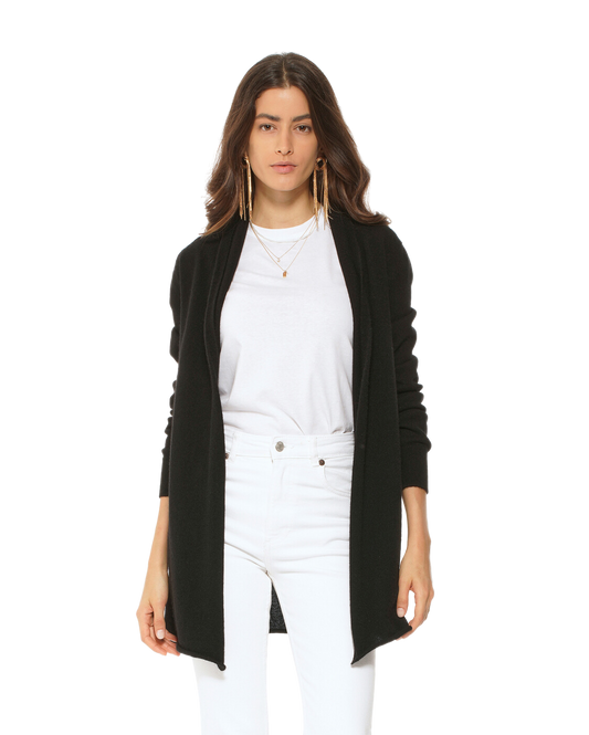 Womens's Pure Cashmere Open Front Cardigan Black by Monticelli Cashmere