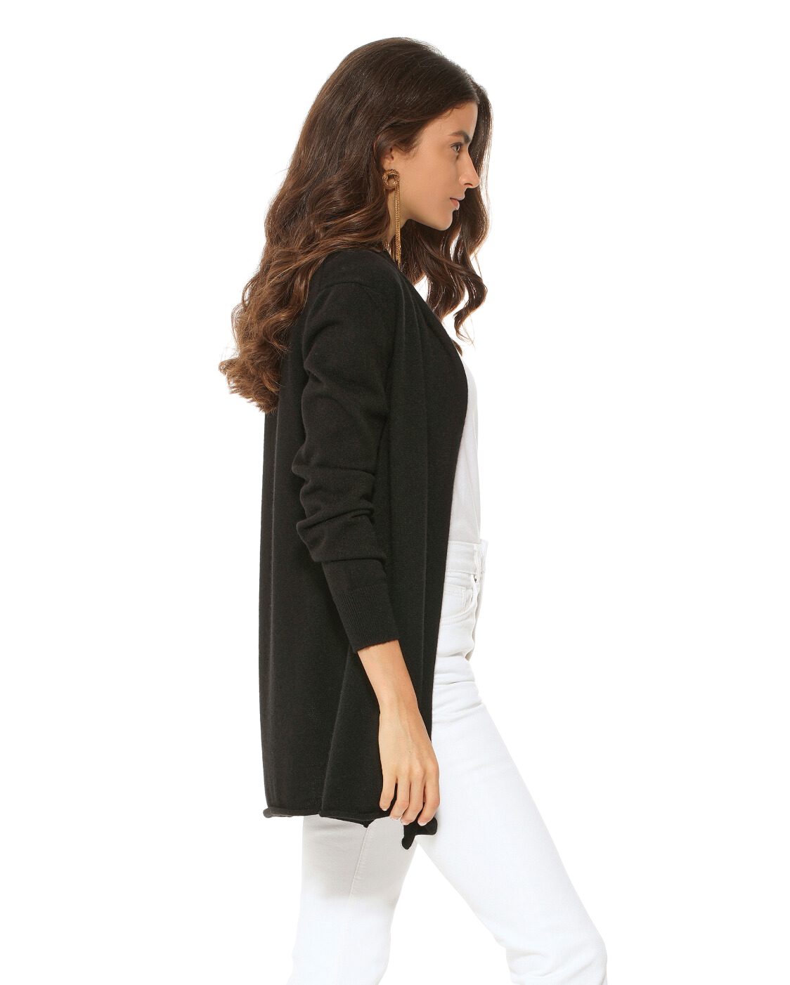 Womens's Pure Cashmere Open Front Cardigan Black by Monticelli Cashmere