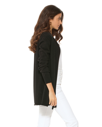 Womens's Pure Cashmere Open Front Cardigan Black by Monticelli Cashmere