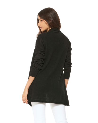 Womens's Pure Cashmere Open Front Cardigan Black by Monticelli Cashmere