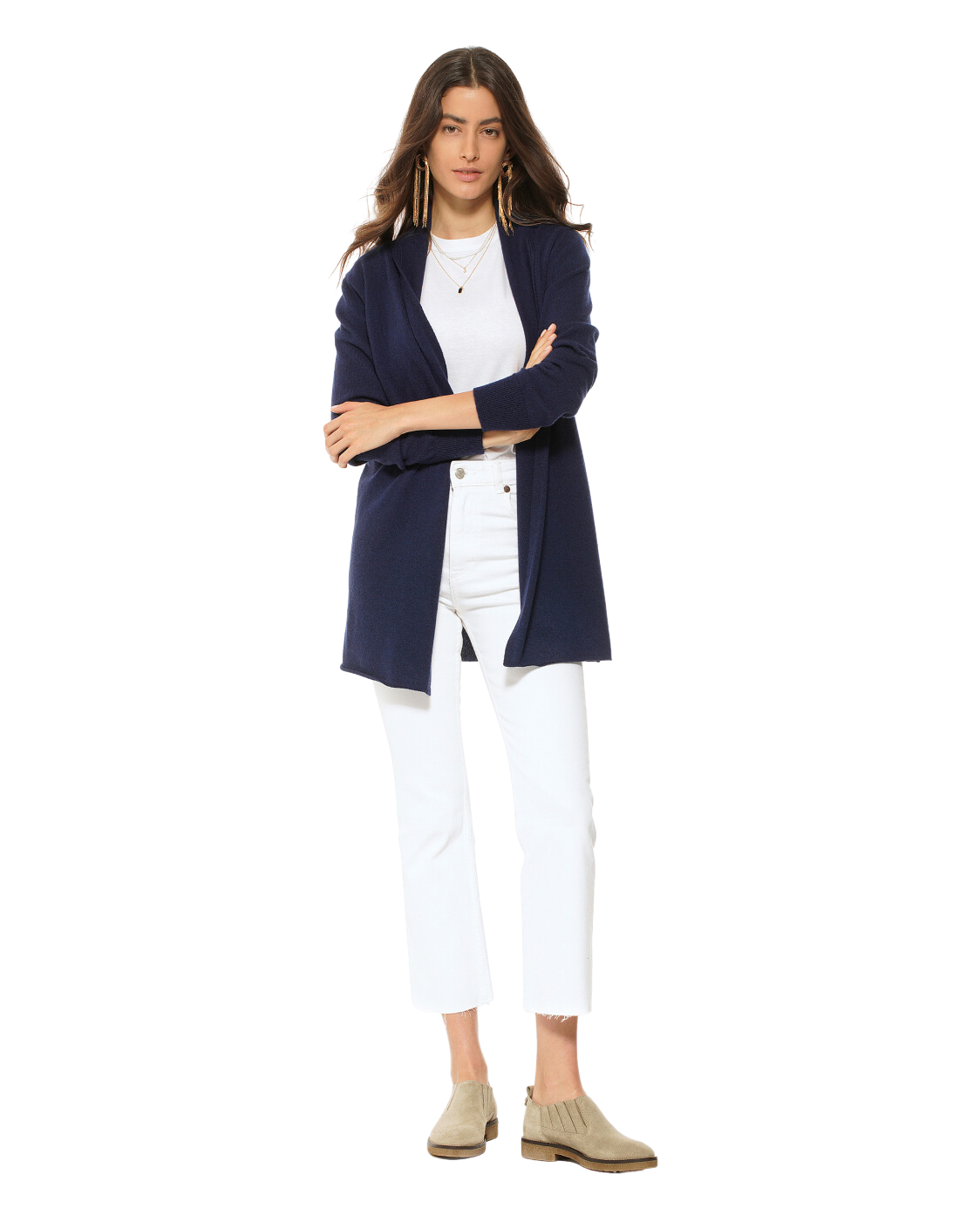 Womens's Pure Cashmere Open Front Cardigan Blue by Monticelli Cashmere