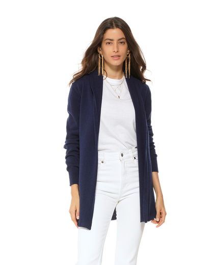 Womens's Pure Cashmere Open Front Cardigan Blue by Monticelli Cashmere