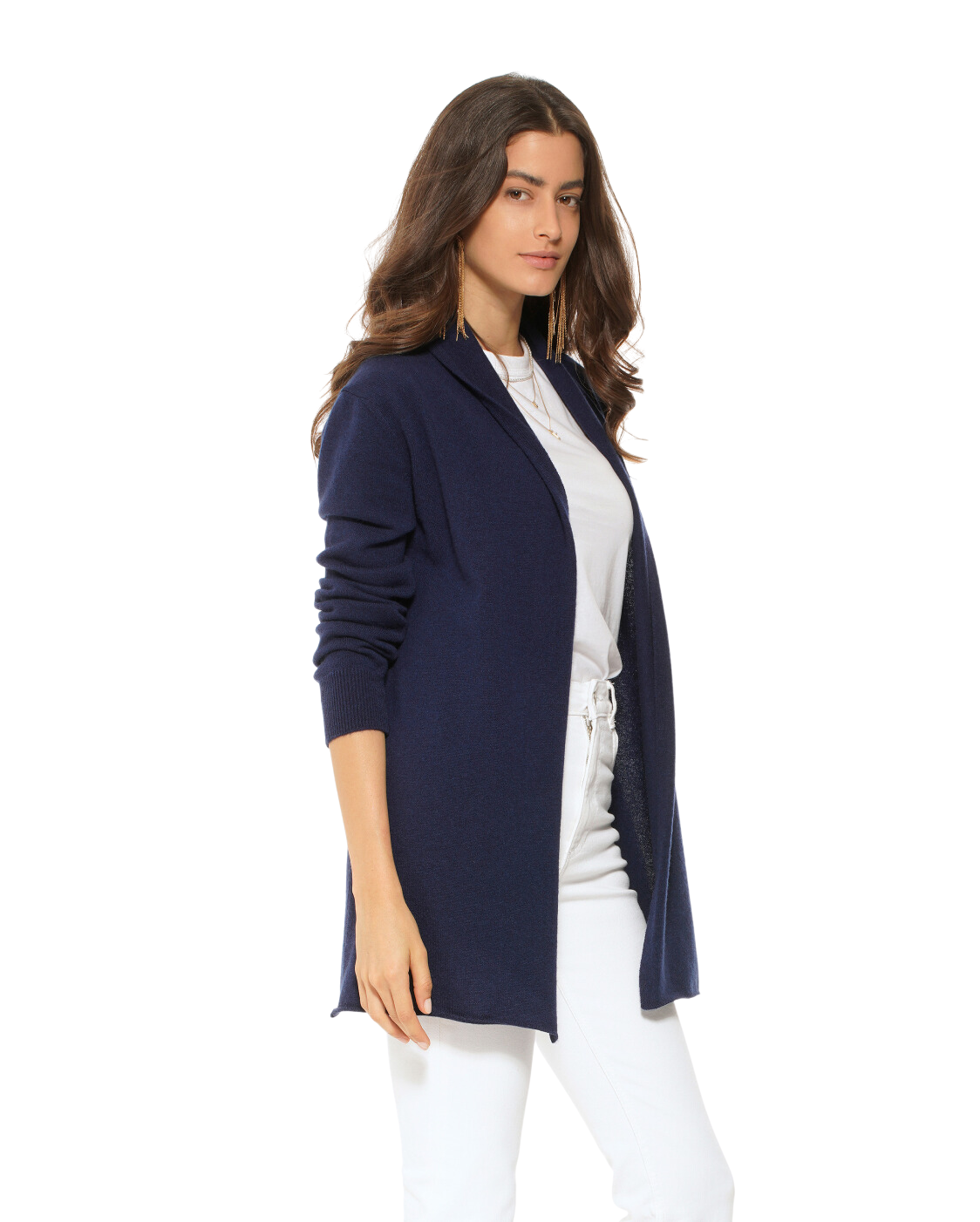 Womens's Pure Cashmere Open Front Cardigan Blue by Monticelli Cashmere