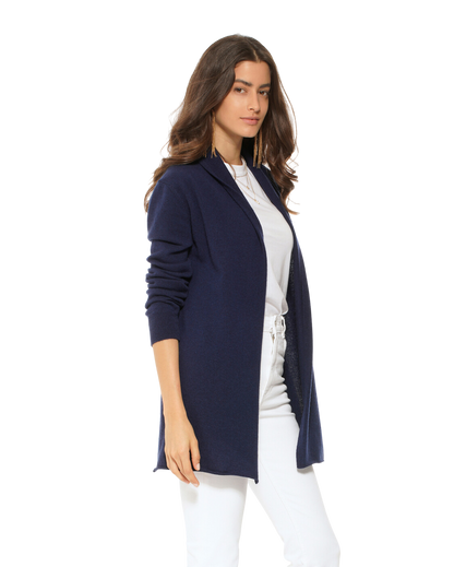 Womens's Pure Cashmere Open Front Cardigan Blue by Monticelli Cashmere