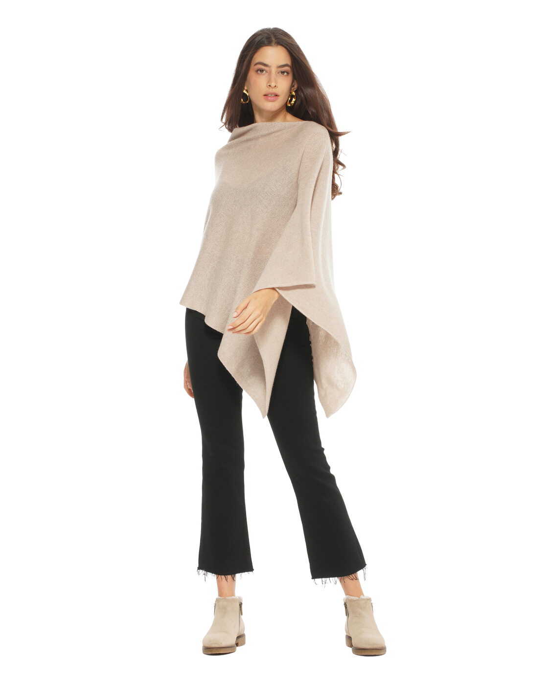 Women's Essential Pure Cashmere Poncho Beige by Monticelli Cashmere