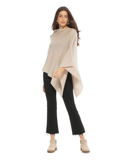 Women's Essential Pure Cashmere Poncho Beige by Monticelli Cashmere