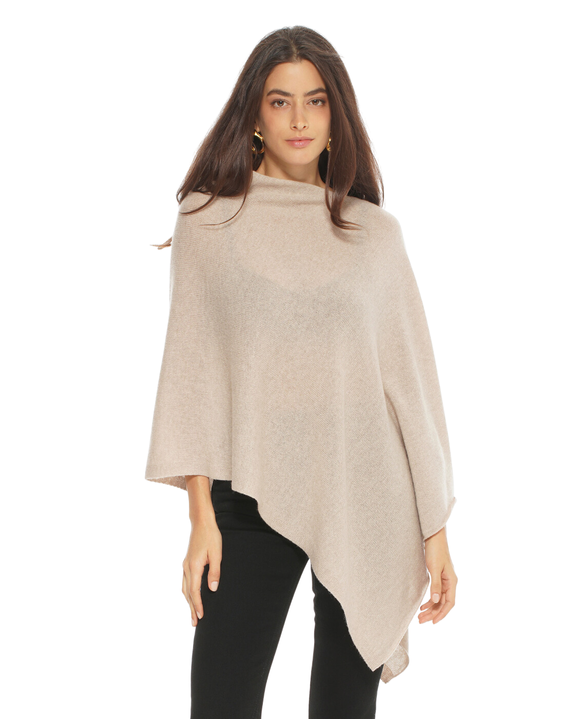 Women's Essential Pure Cashmere Poncho Beige by Monticelli Cashmere