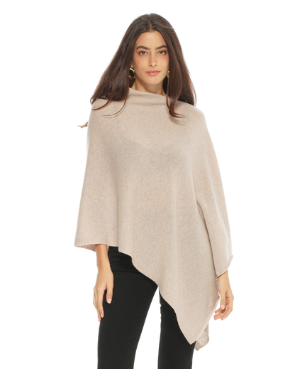 Women's Essential Pure Cashmere Poncho Beige by Monticelli Cashmere