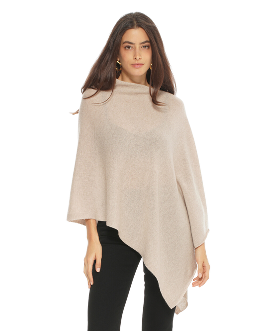 Women's Essential Pure Cashmere Poncho Beige by Monticelli Cashmere