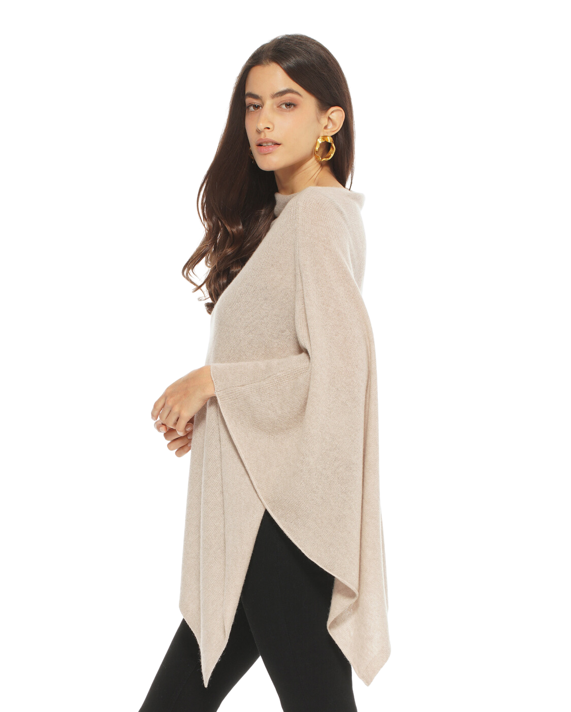 Women's Essential Pure Cashmere Poncho Beige by Monticelli Cashmere