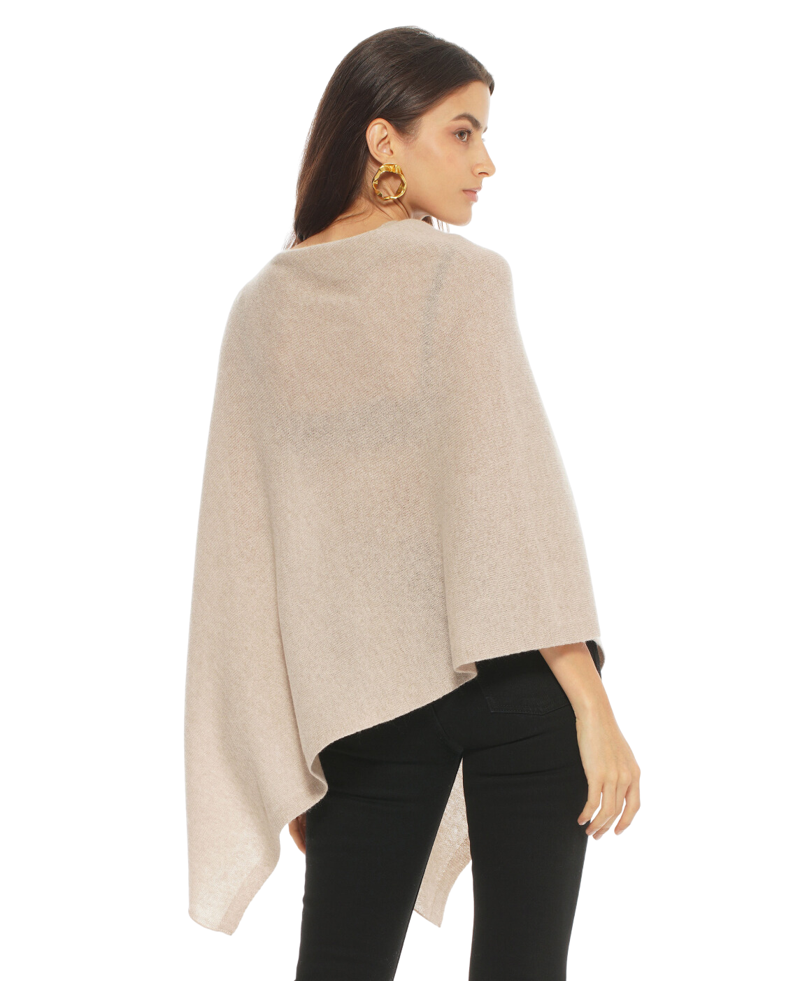 Women's Essential Pure Cashmere Poncho Beige by Monticelli Cashmere