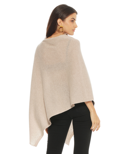 Women's Essential Pure Cashmere Poncho Beige by Monticelli Cashmere