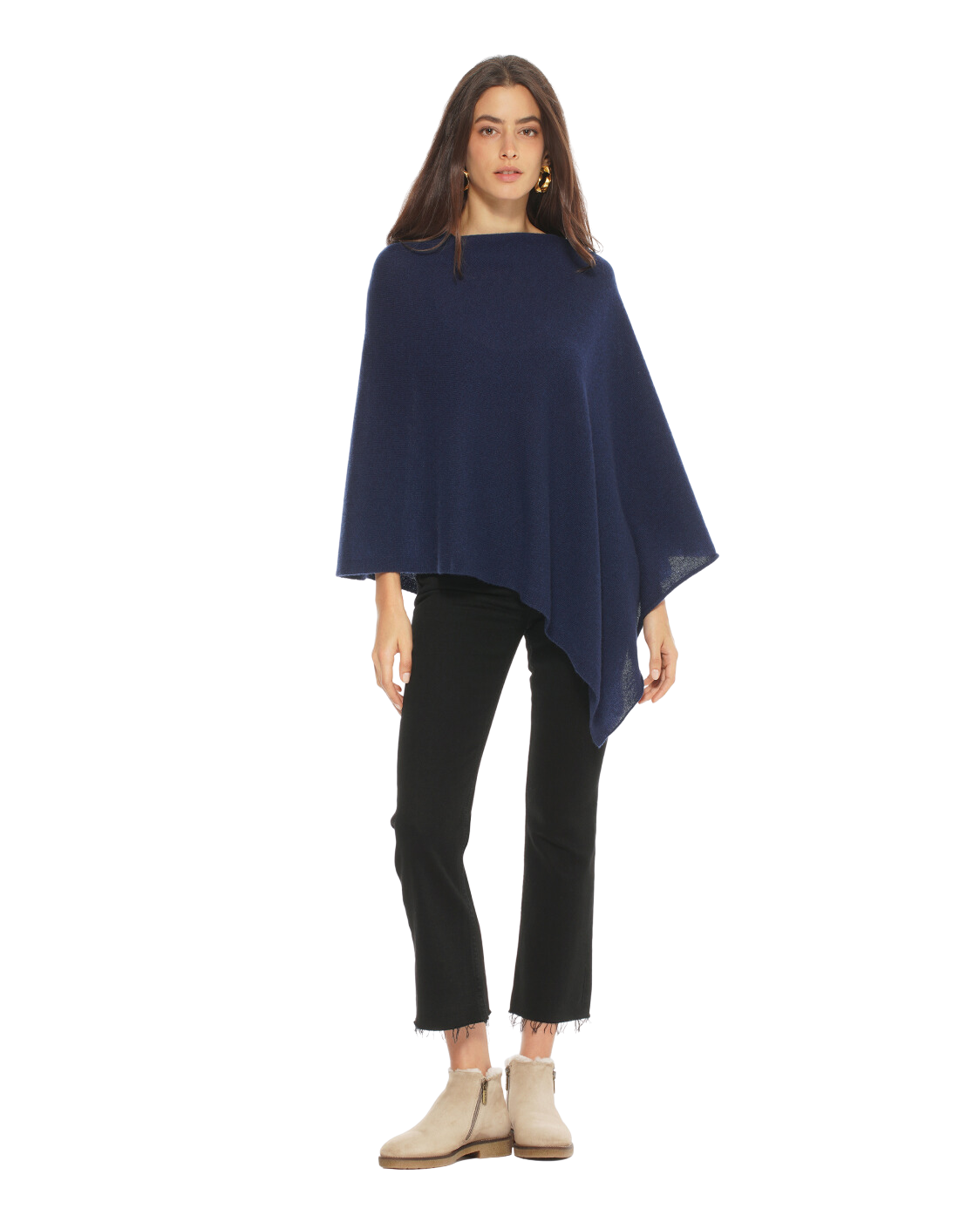 Women's Essential Pure Cashmere Poncho Blue by Monticelli Cashmere