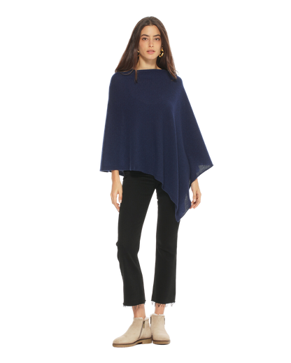 Women's Essential Pure Cashmere Poncho Blue by Monticelli Cashmere