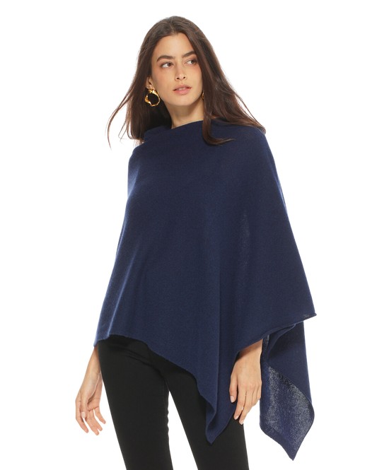 Women's Essential Pure Cashmere Poncho Blue by Monticelli Cashmere