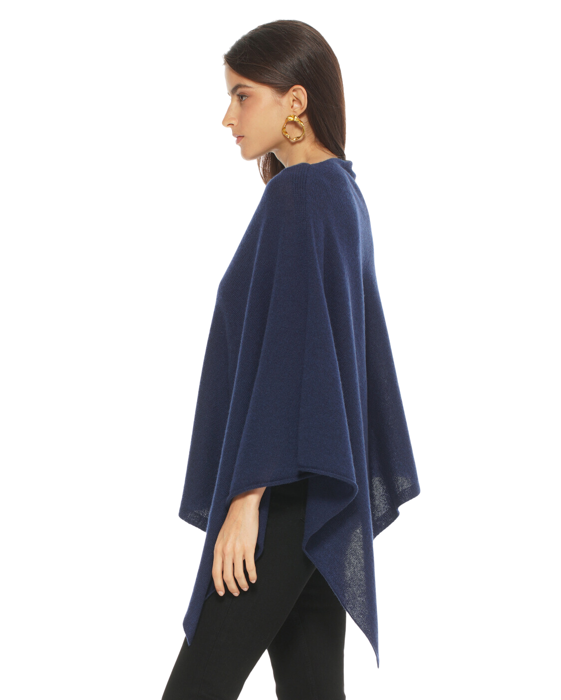 Women's Essential Pure Cashmere Poncho Blue by Monticelli Cashmere