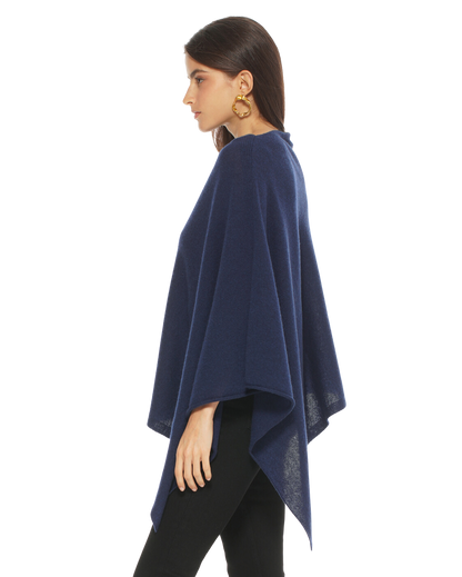 Women's Essential Pure Cashmere Poncho Blue by Monticelli Cashmere