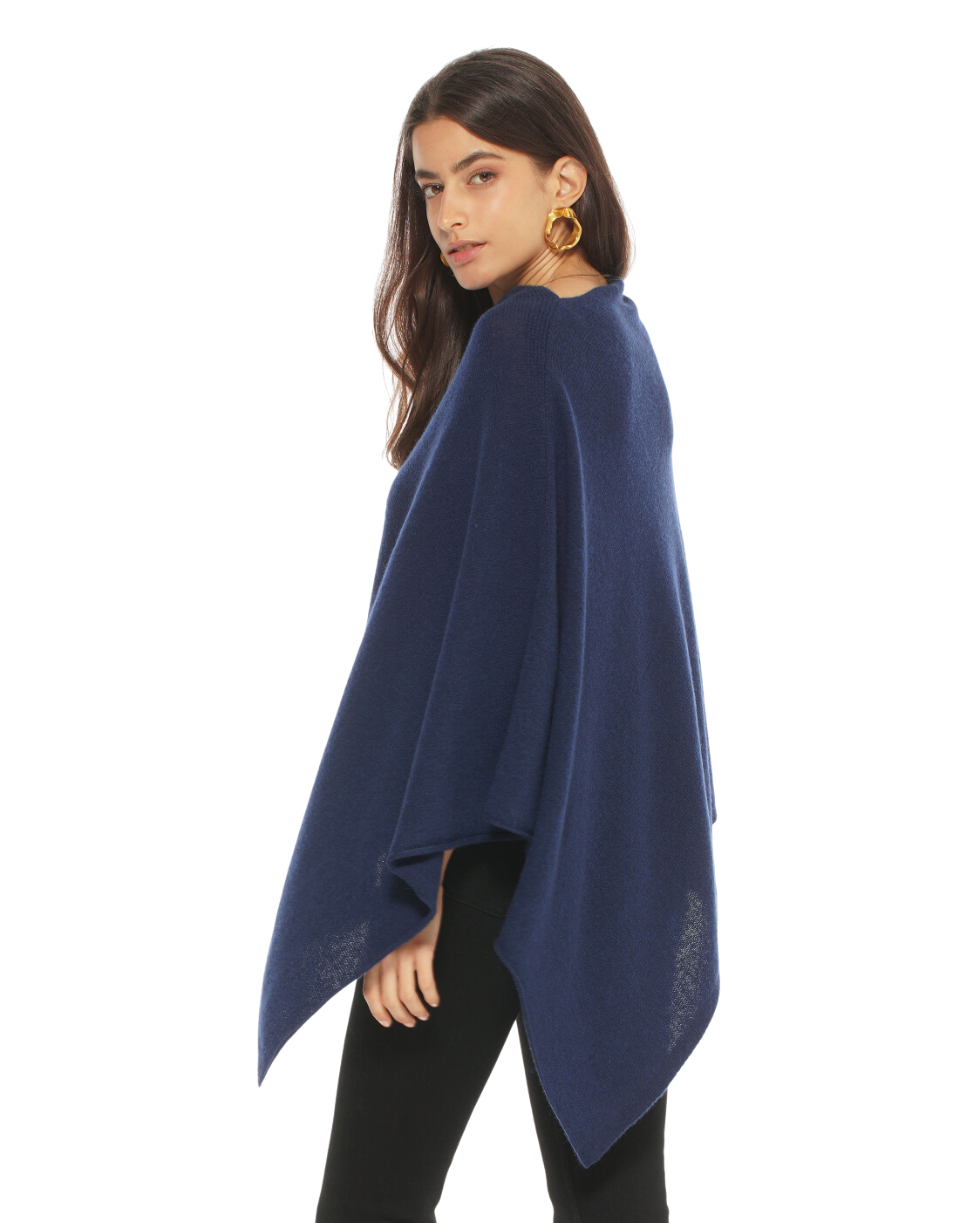 Women's Essential Pure Cashmere Poncho Blue by Monticelli Cashmere