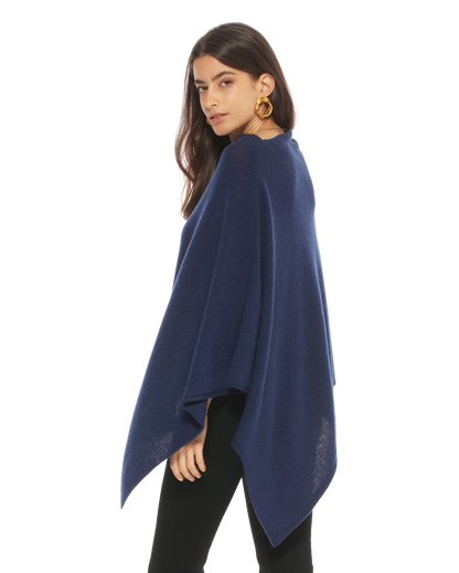 Women's Essential Pure Cashmere Poncho Blue by Monticelli Cashmere