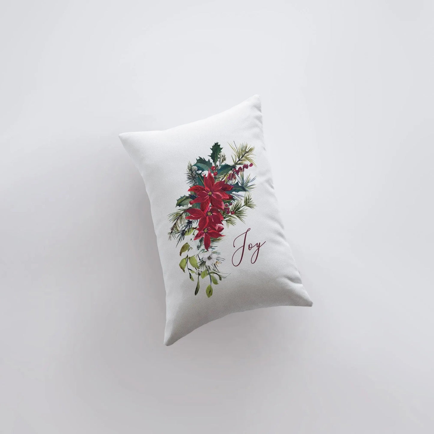 Joy Christmas Poinsettia Throw Pillow