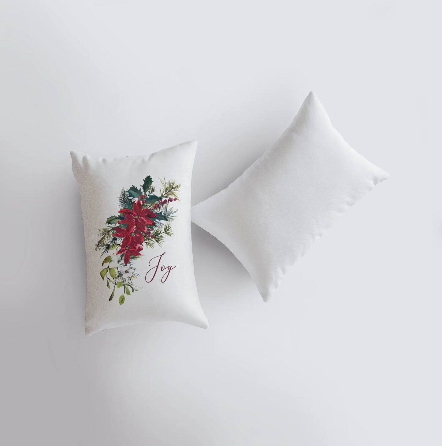 Joy Christmas Poinsettia Throw Pillow