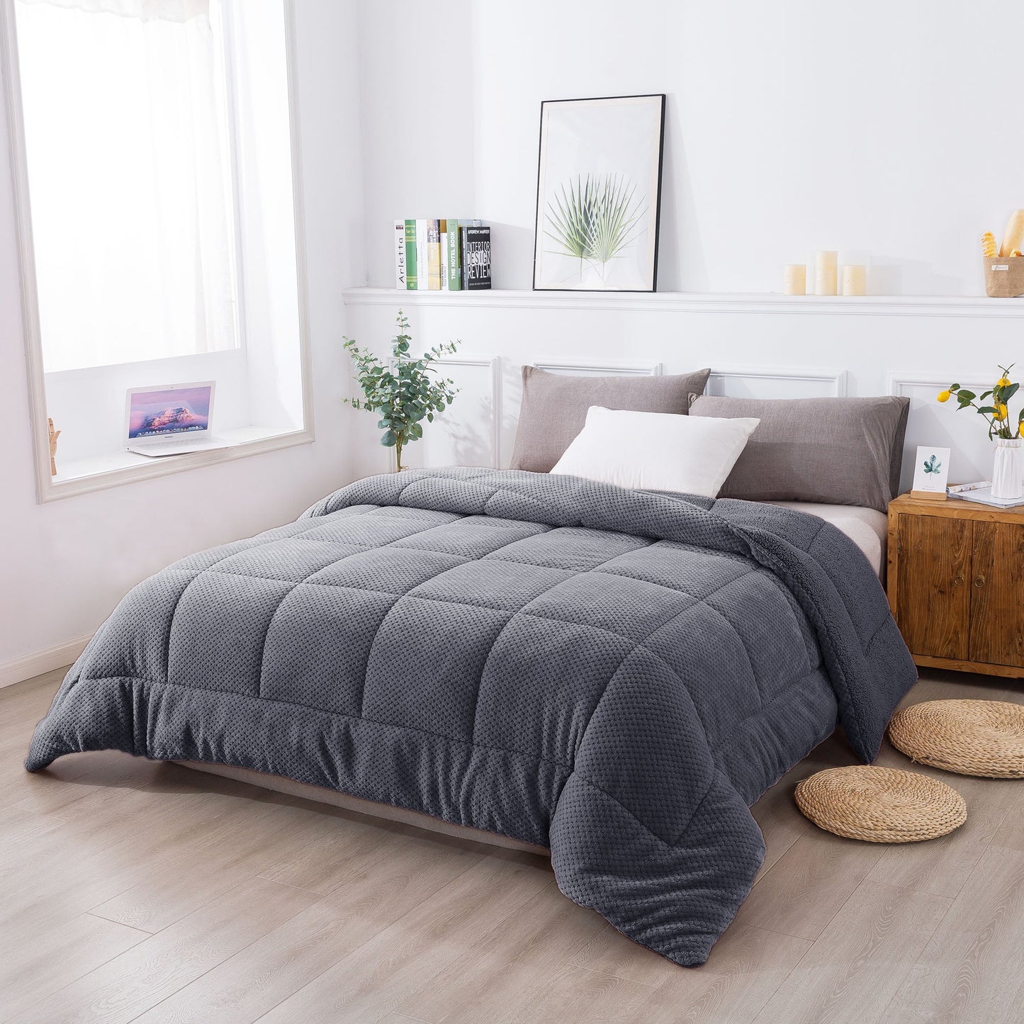 Kasentex Ultra Soft All Season Reversible Plush Sherpa Lined Comforter, Twin, Queen, King