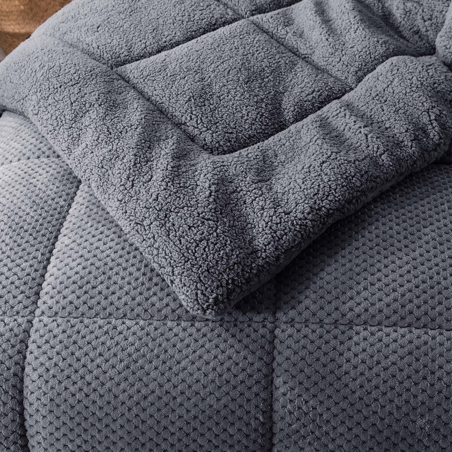 Kasentex Ultra Soft All Season Reversible Plush Sherpa Lined Comforter, Twin, Queen, King
