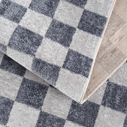 Alie Blue Gray Checkered Washable Rug