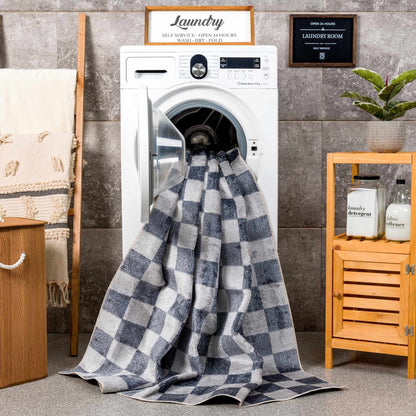 Alie Blue Gray Checkered Washable Rug