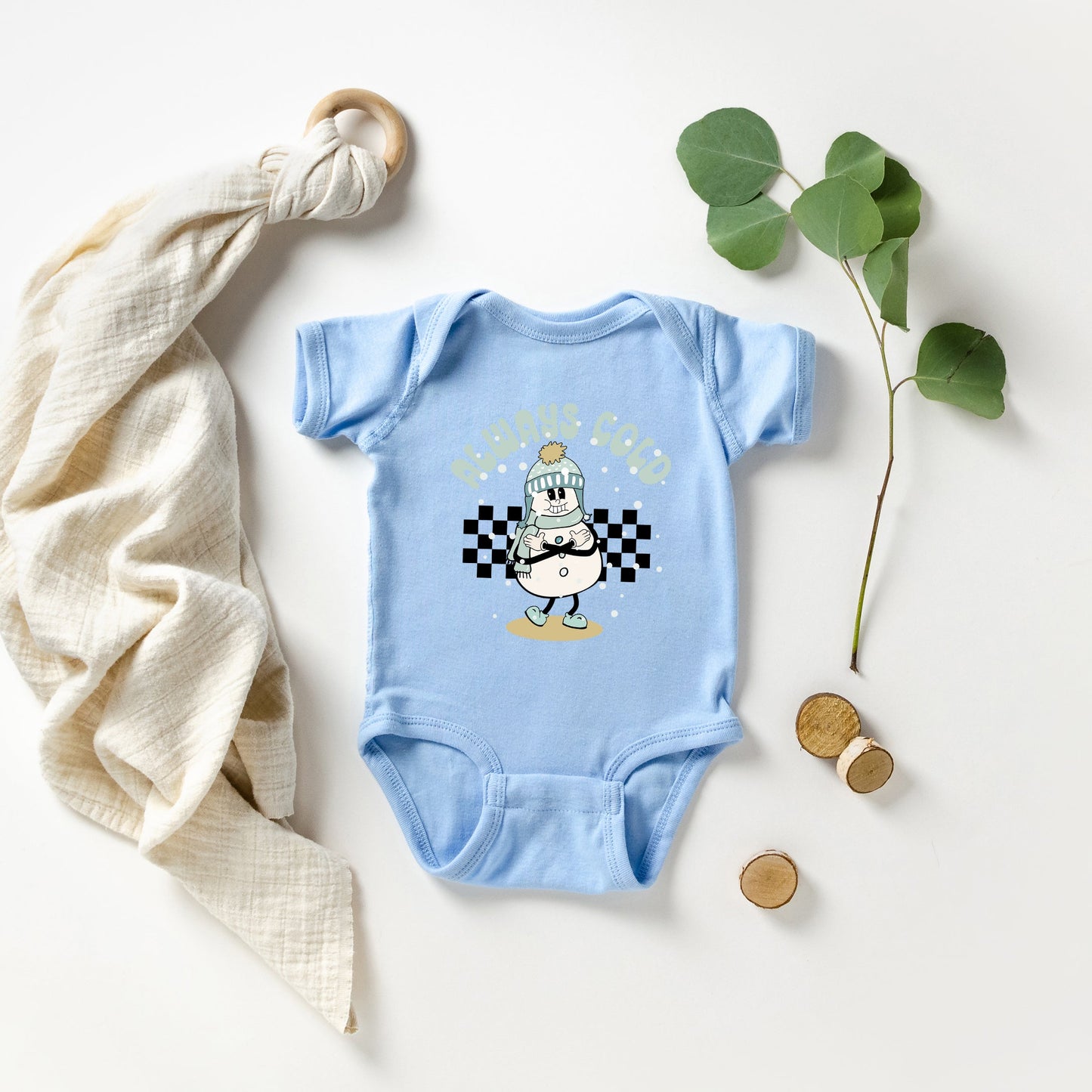 Always Cold Snowman | Baby Graphic Short Sleeve Onesie by The Juniper Shop