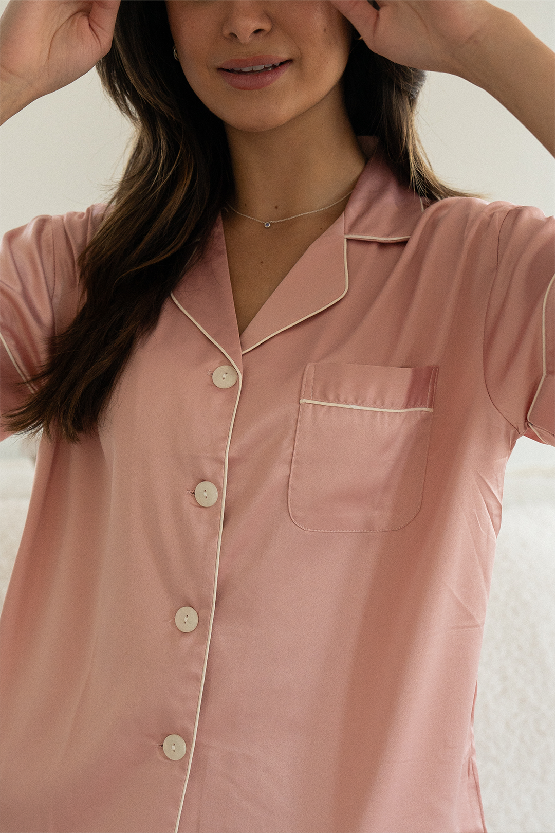 Light Pink Satin Pajamas Shorts Set by Spikes and Seams